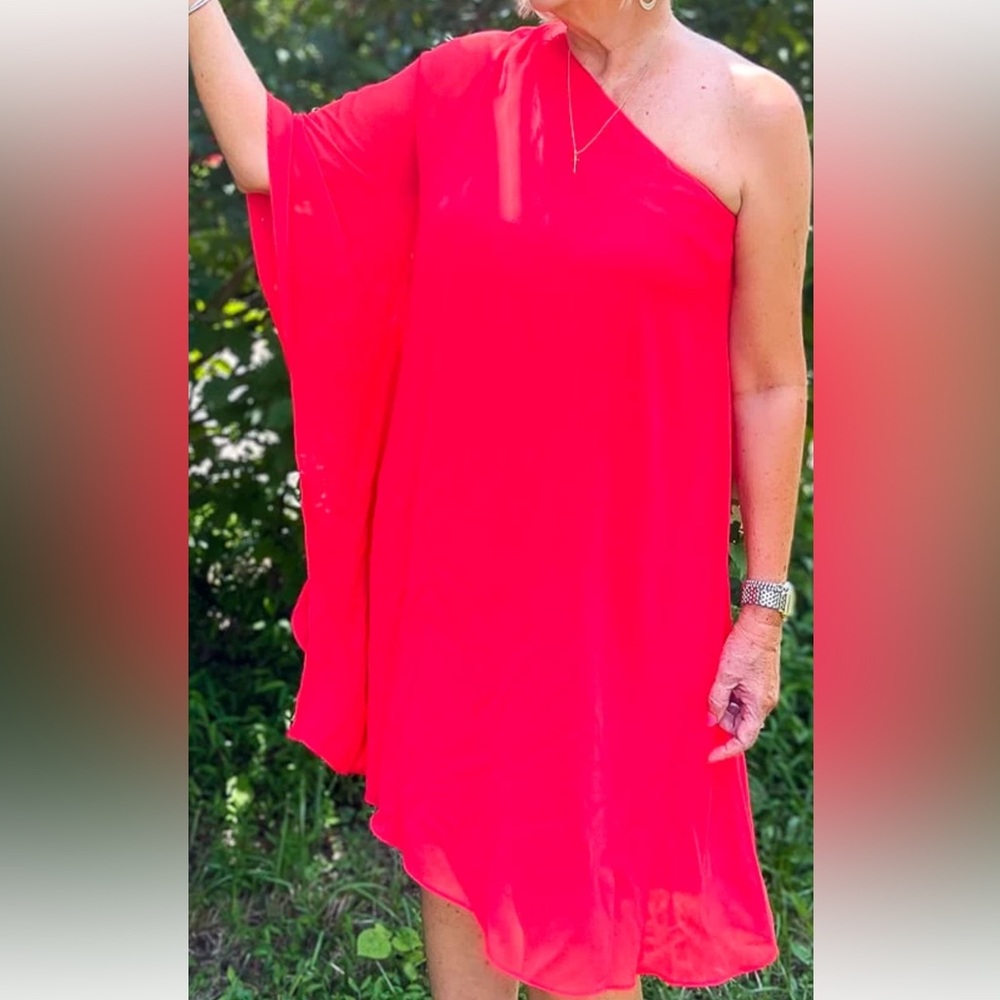 Chico's Bold Red one shoulder dress size 2